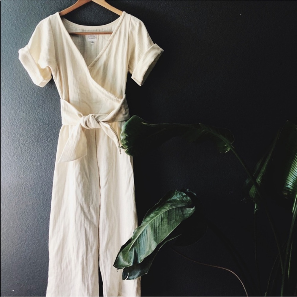 Amae Co White Kimono Wrap Jumpsuit